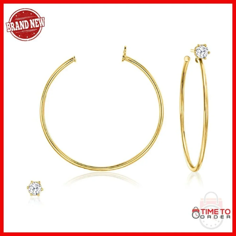 Italian 0.50ct CZ Stud Earrings with Hoop Jackets 18kt Gold Over Sterling